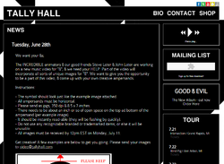 Screenshot of Tally Hall's website, showcasing a more minimal and monochrome design. The site featured a journal section,